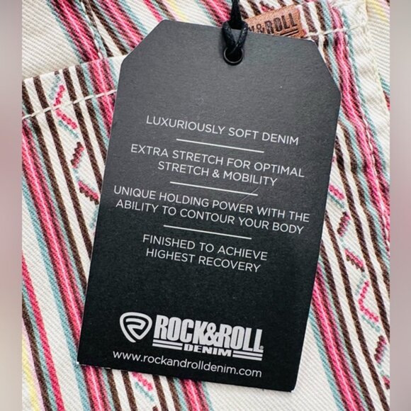 Rock & Roll Denim Bargain Button Bell High Rise Aztec Print - Picture 5 of 6